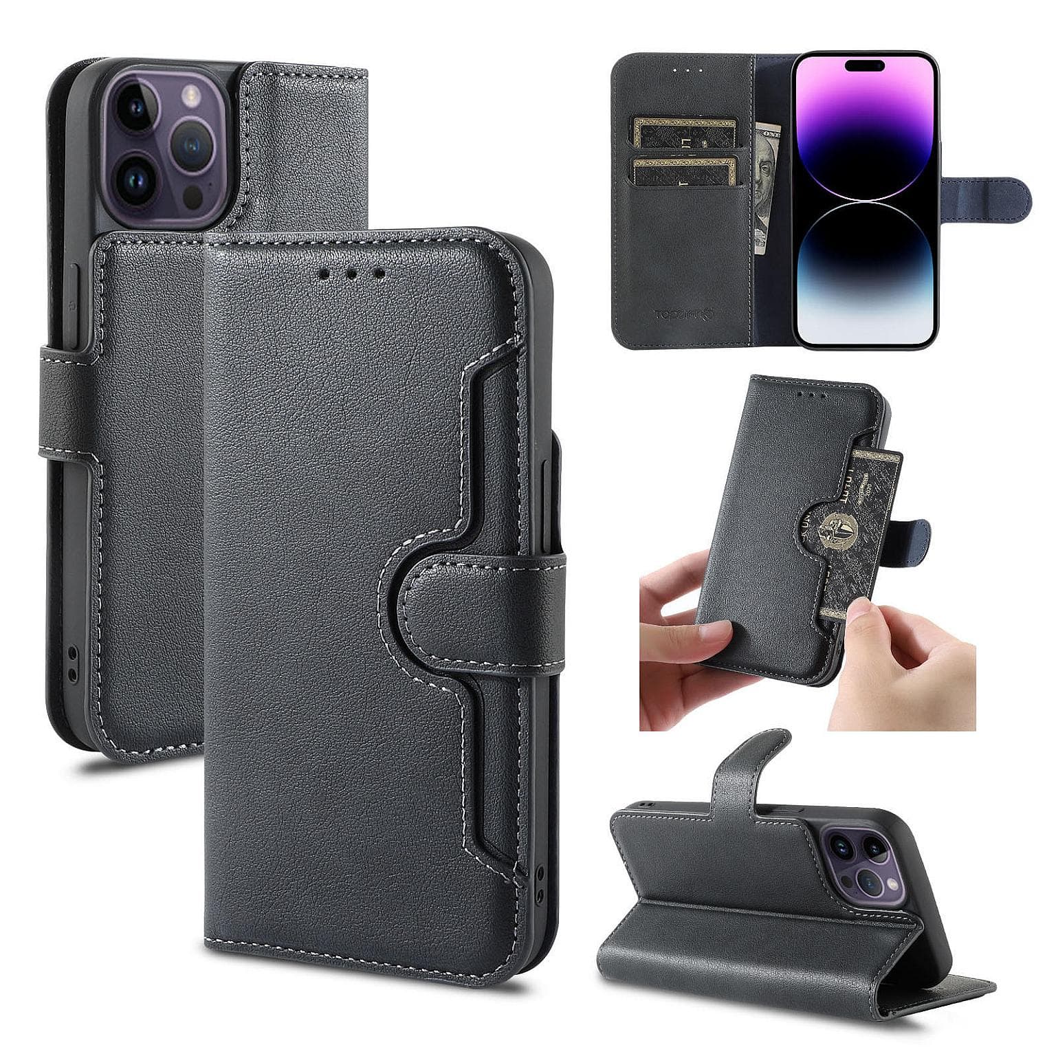Galaxy S22 Wallet Double Stiches PU Leather Case