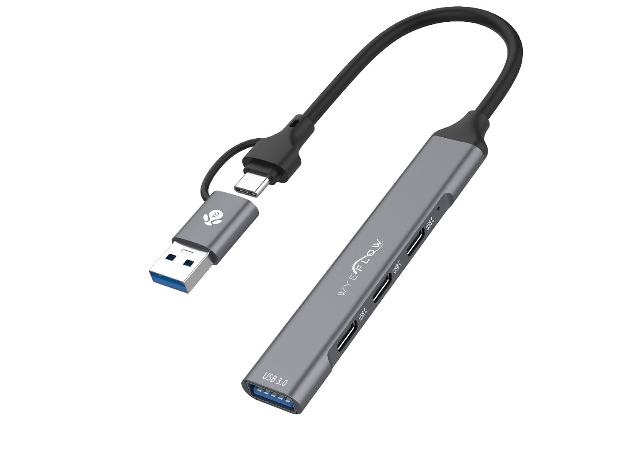WYEFLOW 3 x Multi USB-C & 1 x USB 3.0 (5 Gbps) Ultra Fast Hub with 2-In-1 Connectors (A+C) 10 Times Faster than USB 2.0
