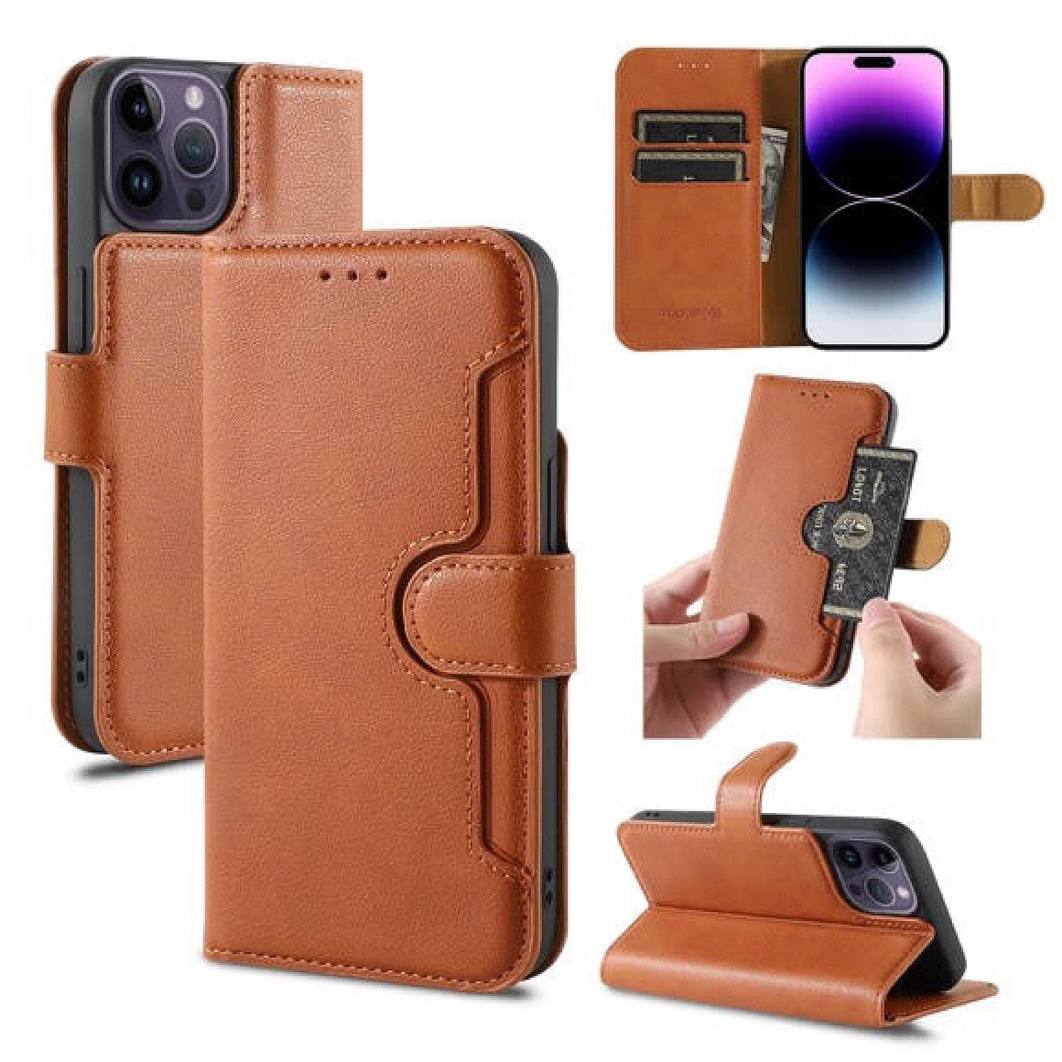 iPhone 17 Pro Max Double Stitch PU Leather WC02 Case